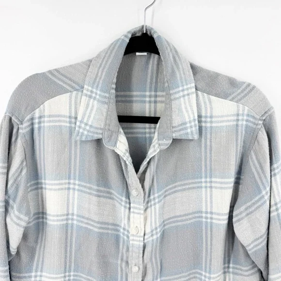 ✅ American Eagle AE Oversized Babydoll Plaid Shirt BLUE/WHITE/GREY SIZE SMALL - Picture 3 of 7
